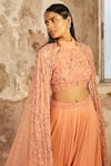 Buy_Shloka Khialani_Peach Georgette Embellished Floral High Neck Amelia Ruffle Lehenga Set  _Online_at_Aza_Fashions