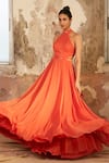 Buy_Shloka Khialani_Orange Georgette Plain High Neck Anna Gown  _at_Aza_Fashions