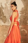 Buy_Shloka Khialani_Orange Georgette Plain High Neck Anna Gown  _Online_at_Aza_Fashions