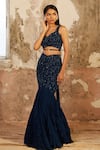 Buy_Shloka Khialani_Blue Georgette Embellished Floral V Neck Ezra Skirt Set  _at_Aza_Fashions