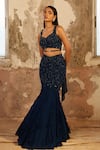 Shloka Khialani_Blue Georgette Embellished Floral V Neck Ezra Skirt Set  _Online_at_Aza_Fashions