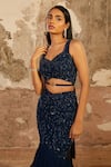 Buy_Shloka Khialani_Blue Georgette Embellished Floral V Neck Ezra Skirt Set  _Online_at_Aza_Fashions