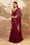 Buy_Shloka Khialani_Purple Georgette Embellished Aubrey Pre-draped Saree With Blouse  _at_Aza_Fashions