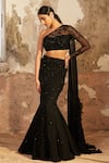 Shloka Khialani_Black Georgette Embellished Glass Bead Asymmetric Kate Skirt Set _Online_at_Aza_Fashions