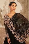 Shloka Khialani_Black Georgette Embellished Floral V Neck Noire Gown  _Online_at_Aza_Fashions