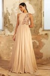 Buy_Shloka Khialani_Beige Georgette Embellished Floral Round Demi Gown  _at_Aza_Fashions