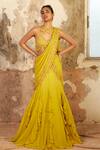 Buy_Shloka Khialani_Yellow Georgette Ziya Pre-draped Saree With Blouse_at_Aza_Fashions