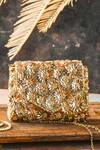 Buy_The Purple Sack_Gold Sequins, Pearls, Cut Work Blaze Floral Embellished Clutch With Sling _at_Aza_Fashions