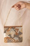 Shop_The Purple Sack_Multi Color Sequins, Cut Work Magnifique Embellished Clutch With Sling _at_Aza_Fashions