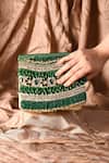 Shop_The Purple Sack_Green Beads, Embroidery Sukoon Embellished Clutch With Sling _at_Aza_Fashions