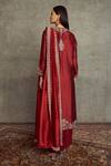 Shop_JAYANTI REDDY_Maroon Cheniya Silk Embroidered Floral Keyhole Kurta Palazzo Set  _at_Aza_Fashions