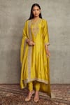 Buy_JAYANTI REDDY_Yellow Cheniya Silk Embroidered Floral Notched Kurta Set  _at_Aza_Fashions