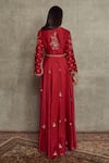 Shop_JAYANTI REDDY_Red Chanderi Silk Embroidered Floral V Neck Anarkali And Palazzo Set  _at_Aza_Fashions