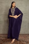 Buy_JAYANTI REDDY_Purple Dupion Silk Embroidered Floral Loop Neck Kaftan And Palazzo Set  _at_Aza_Fashions