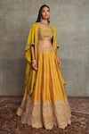 Buy_JAYANTI REDDY_Yellow Raw Silk Embroidered Floral Open Cape Lehenga Set _at_Aza_Fashions