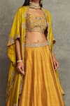 JAYANTI REDDY_Yellow Raw Silk Embroidered Floral Open Cape Lehenga Set _Online_at_Aza_Fashions