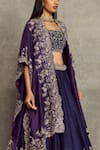 JAYANTI REDDY_Purple Raw Silk Embroidered Cape Lehenga Set_Online_at_Aza_Fashions