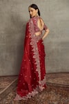 Shop_JAYANTI REDDY_Red Organza Embroidered Floral Saree With Blouse  _at_Aza_Fashions