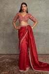 Buy_JAYANTI REDDY_Red Silk Embroidered Floral V Neck Saree With Blouse  _at_Aza_Fashions