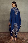 Shop_JAYANTI REDDY_Blue Cheniya Silk Embroidered Floral Open Cape And Dhoti Pant Set  _at_Aza_Fashions