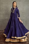 Buy_JAYANTI REDDY_Purple Chanderi Silk Embroidered Floral Loop Neck Layered Anarkali  _at_Aza_Fashions