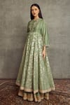 Buy_JAYANTI REDDY_Green Chanderi Banaras Embroidered Floral Loop Neck Layered Anarkali _at_Aza_Fashions