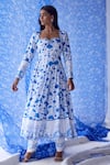 Buy_Baise Gaba_White Dupatta - Chiffon Nirad Floral Print Anarkali Set_Online_at_Aza_Fashions