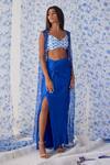 Buy_Baise Gaba_Blue Crop Top - Cotton Modal Abhra Printed Cape Skirt Set_at_Aza_Fashions