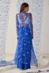 Shop_Baise Gaba_Blue Crop Top - Cotton Modal Abhra Printed Cape Skirt Set_at_Aza_Fashions