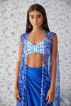 Buy_Baise Gaba_Blue Crop Top - Cotton Modal Abhra Printed Cape Skirt Set_Online_at_Aza_Fashions