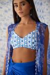 Baise Gaba_Blue Crop Top - Cotton Modal Abhra Printed Cape Skirt Set_at_Aza_Fashions