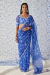 Buy_Baise Gaba_Blue Darpan Floral Print Saree_at_Aza_Fashions