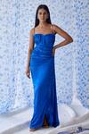 Shop Baise Gaba Blue Satin Silk Sweetheart Neck Seet Side Slit Gown at Aza Fashions Shop_Baise Gaba_Blue Satin Silk Sweetheart Neck Seet Side Slit Gown_at_Aza_Fashions