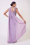 Shop_Onaya_Purple Crepe Pre-draped Saree With Embroidered Blouse_at_Aza_Fashions