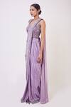 Buy_Onaya_Purple Crepe Pre-draped Saree With Embroidered Blouse_Online_at_Aza_Fashions