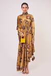 Buy_Onaya_Yellow Satin Floral Print Asymmetric Dress_at_Aza_Fashions