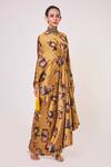 Onaya_Yellow Satin Floral Print Asymmetric Dress_Online_at_Aza_Fashions