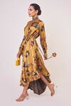 Buy_Onaya_Yellow Satin Floral Print Asymmetric Dress_Online_at_Aza_Fashions