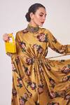 Shop_Onaya_Yellow Satin Floral Print Asymmetric Dress_Online_at_Aza_Fashions