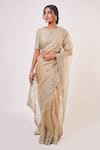 Buy_Onaya_Beige Silk And Organza Embroidery Sequin Round Saree With Blouse  _at_Aza_Fashions