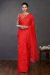 Buy_Onaya_Red Organza Woven Sequin Boat Neck Embroidered Saree With Blouse  _at_Aza_Fashions