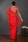 Shop_Onaya_Red Organza Woven Sequin Boat Neck Embroidered Saree With Blouse  _at_Aza_Fashions