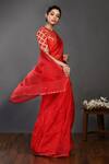 Onaya_Red Organza Woven Sequin Boat Neck Embroidered Saree With Blouse  _Online_at_Aza_Fashions