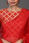 Onaya_Red Organza Woven Sequin Boat Neck Embroidered Saree With Blouse  _at_Aza_Fashions