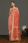 Buy_Onaya_Red Silk Woven Floral Boat Neck Saree With Blouse  _at_Aza_Fashions