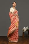 Onaya_Red Silk Woven Floral Boat Neck Saree With Blouse  _Online_at_Aza_Fashions