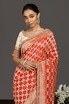 Shop_Onaya_Red Silk Woven Floral Boat Neck Saree With Blouse  _Online_at_Aza_Fashions