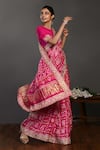 Buy_Onaya_Pink Silk Bandhej Print Saree With Blouse_Online_at_Aza_Fashions