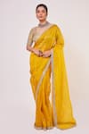 Buy_Onaya_Yellow Organza Embroidered Border Saree With Blouse_at_Aza_Fashions