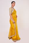 Onaya_Yellow Organza Embroidered Border Saree With Blouse_Online_at_Aza_Fashions